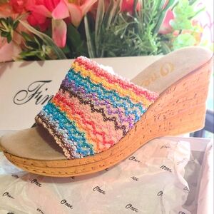 NWT Rainbow Kork Wedge Sandal Cruise Summer Dress Multicolor Wedges